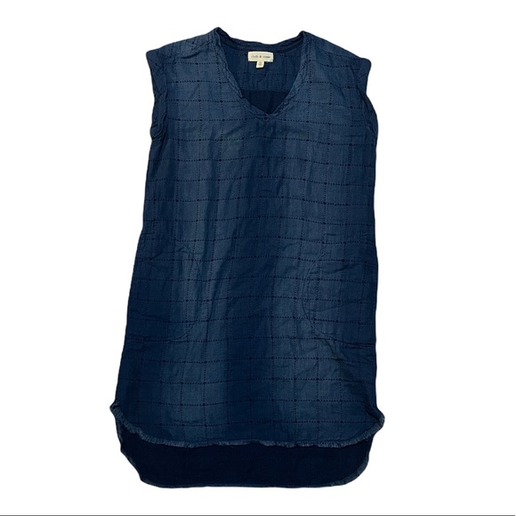 Anthro Cloth & Stone | Blue 100% Cotton Sleeveless Cross Stitch Sheath Dress - Picture 2 of 11